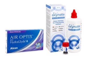 Alcon Air Optix Plus Hydraglyde Multifocal (3 čočky) + Oxynate Peroxide 380 ml s pouzdrem