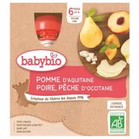 BABYBIO jablko-hruška-broskev 6m+ 4x90g