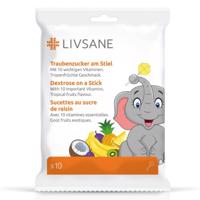 LIVSANE Lízátka Hroznový cukr s 10 vitaminy tropické ovoce 10ks