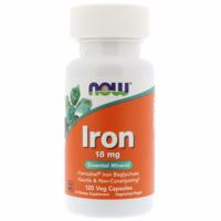 NOW Iron Bisglycinate železo chelát Ferrochel 18 mg x 120 rostlinných kapslí