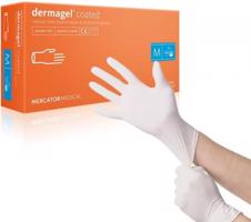 Rukavice latexové Mercator Medical Dermagel coated, 100 ks, bílá, nepudrované Rozměr: S